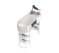 Station de Table de manucure Moderne - Bureau Professionnel de Technologie des Ongles avec tiroirs de Rangement et étagères Ouvertes, Dessus en Verre/Bureau en Bois pour Le Salon de beauté