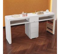 Station De Table De Manucure Moderne Professionnelle, en Bois avec Dessus en Verre, Tiroirs Et Rangement Ouvert, Salon De Beauté Salon De Manucure, Noir Et Dressing,Cl162Cm