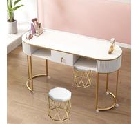 Station de Table de manucure Technique d’ongle Professionnelle avec tiroirs verrouillables et Dessus en Verre Bureau d’ongle en Bois Moderne pour Salon de beauté Spa Artiste Travail à la mai