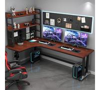 Station de travail d'angle de bureau d'ordinateur en forme de L avec Pegboard, bureau de jeu à domicile avec librairie, table d'écriture d'étude pour PC et ordinateur portable, design ergonomique