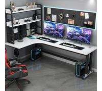 Station de travail d'angle de bureau d'ordinateur en forme de L avec Pegboard, bureau de jeu à domicile avec librairie, table d'écriture d'étude pour PC et ordinateur portable, design ergonomique pour