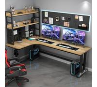 Station de travail d'angle de bureau d'ordinateur en forme de L avec Pegboard, bureau de jeux de bureau à domicile avec librairie, table d'écriture d'étude pour PC et ordinateur portable, design