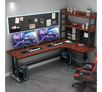 Station de travail d'angle de bureau d'ordinateur en forme de L avec Pegboard, bureau de jeux de bureau à domicile avec librairie, table d'écriture d'étude pour PC et ordinateur portable, design