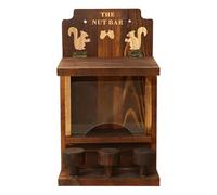 Station d'écureuil - Bar d'alimentation en bois en bois avec trois mini-tabourets, 10,83x6,1 pouces Maison d'écureuil résistant aux intempéries avec conception décorative | Décoration faunique de pelo