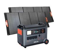 Station d'énergie portable OSCAL PM3600+2*PM400, Batterie de secours domestique LFP 3600Wh, Charge complète 1.2H, Générateur solaire pour le camping, le camping car, avec 2 panneaux solaires 400W
