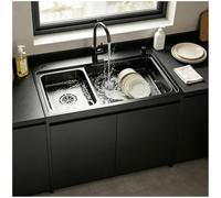 Station d'évier utilitaire extérieure avec armoire de rangement | Armoire en nid d'abeille, évier en acier inoxydable 304, bol dans bol, siphon en U et robinet(Gray,80cm/31.5in)