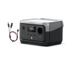 Station électrique portable EF ECOFLOW RIVER 2, batterie LiFeP04, 256 Wh/charge rapide en 1 heure, sortie 600 W max, générateur solaire pour camping extérieur/camping-cars avec câble solaire