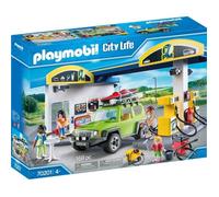Station essence PLAYMOBIL City Life avec 4 personnages et une voiture 4x4