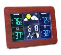 Station Météo à Écran Coloré XL - FISHTEC - Radio Pilotée - Capteur Température & Humidité Bois et Argenté G