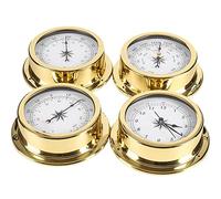 Station Météo Analogique Ensemble de stations météorologiques de 4pcs, 5,7 pouces portables portables muraux baromètre thermomètre Hygromètre Kit de compteur d'horloge, accessoire de bateaux en laiton