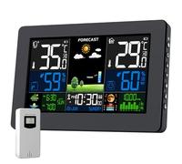 Station Météo Avec Capteur Extérieur, DCF Écran LCD Sans Fil Coloré Météorologique Numérique Baromètre Phase de Lune Alarme Réveil Météo Prévision Rétroéclairage Réglable