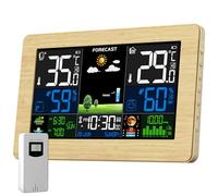 Station Météo Avec Capteur Extérieur, DCF Écran LCD Sans Fil Coloré Météorologique Numérique Baromètre Phase de Lune Alarme Réveil Météo Prévision Rétroéclairage Réglable