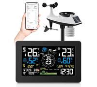 Station Météo Connectée WIFI, 11 en 1 Professionnelle Station Meteo Sans Fil avec Capteur Extérieur, Anémomètre, Pluviomètre, Girouette, Thermomètre, Hygromètre, Prévisions Météorologiques, Indice UV
