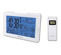 Station météo WS-530WHITE. Thermomètre hygromètre numérique pour la mesure de la température et de l'humidité intérieure/extérieure. Prévisions météorologiques. Fonction horloge et fonction réveil