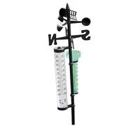 Station Météo Dorccsi 55'' avec Support Rotatif, Pluviomètre, Thermomètre et Girouette, Déco de Jardin Européen, Résistante aux Éléments, Noir
