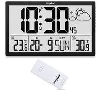 GreenBlue Station météo Horloge murale numérique GB218 – capteur extérieur, DCF, 37×22,5 cm