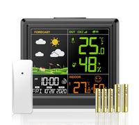 Station Météo Interieur Exterieur Sans Fil, 3 Niveaux Luminosité, Thermometre Hygrometre Avec Date Heure, Réveil, Prévision Météorologique, Avec Ecran LCD Couleur Rétro-Éclairé