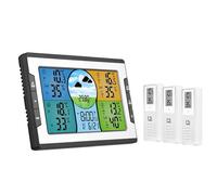 Station Météo Interieur Exterieur Sans Fil, avec 3 Capteurs Extérieur, Thermometre Interieur, Réveil Numérique Sans Fil, Ecran LCD, Station Météo avec Temp, Prévisions Météorologique, Baromètre