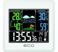 Station météo multifonction ECG MS 300 avec capteur extérieur sans fil, prévisions météo pour 1 jour, thermomètre, hygromètre, intérieur/extérieur (écran couleur), blanc