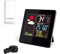 FISHTEC - Station météo radio pilotée écran LCD couleur - Température extérieure capteur sans fil 60 m mini maxi - Heure date alarme automatiques DCF77 - Décoration intérieure haute en