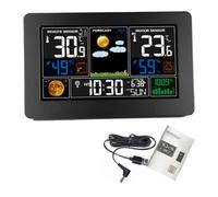 Station Météo Numérique à Écran Tactile | Affichage Phase Lunaire, Heure, Date et Jour Semaine LCD, Capteur Extérieur, Pour Maison Ou Bureau