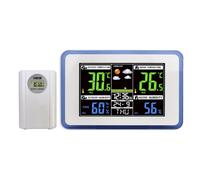 Station météo numérique avec horloge, prévisions météo, thermomètre et hygromètre pour intérieur et extérieur, écran tactile sans fil.