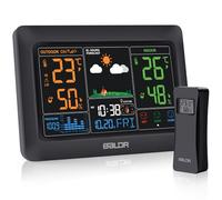 Station météo radio avec capteur extérieur, écran couleur numérique DCF, thermomètre intérieur et extérieur, hygromètre, station météo sans fil avec prévisions météorologiques, baromètre et phase de