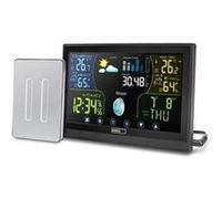 Station météo radio emos avec écran couleur tactile, comprenant un capteur extérieur, une horloge radio avec signal de réception rf G