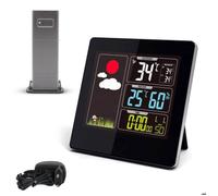 Station météo radio pilotée FISHTEC écran LCD couleur capteur extérieur 60 m mini maxi heure date automatiques