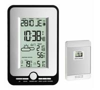 Station météo radio-pilotée noire avec indice de confort et réveil