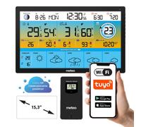 Station météo radio SP500 avec écran couleur Capteur extérieur Baromètre Météo Tendance météo Phases de lune Horloge avec système DCF Alarme avec fonction snooze Noir