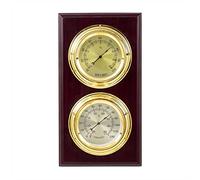 Station météo rectangulaire (2 en 1) | Base en bois finition antique | Cadrans ronds en laiton poli massif avec affichage numérique | Hygromètre + thermomètre | Décoration murale marine idées rétro