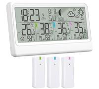 Station Météo Sans Fil Avec 3 Capteurs, Thermomètre Hygromètre Baromètre Intérieur Extérieur, Écran LED 8,5' Prévisions Météo Température Humidité Horloge Numérique Alarme Snooze Affichage De L'Heure