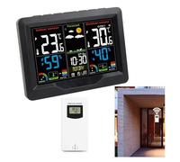 Station météo sans fil avec cadre en bois, thermomètre et humidité intérieur/extérieur, réveil numérique avec alimentation USB - 14,8 x 9,9 cm