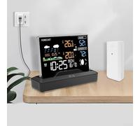 Station météo sans fil avec capteur extérieur, réveil numérique et hygromètre, écran couleur, thermomètre intérieur/extérieur, surveillance 4 zones, prévisions météo