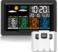 Station Météo Sans Fil Avec Capteur, Thermomètre Hygromètre Numériques Intérieure/Extérieure, Ecran Lcd Couleur, Calendrier L'Horloge Réveil Snooze Prévisions Température Humidité 12Cm-New