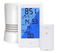 Station météo sans fil avec pluviomètre, réveil numérique avec calendrier et rétroéclairage, thermomètre intérieur/extérieur, hygromètre (-40 °C à 70 °C), pluie de 9 jours, blanc