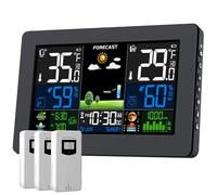Station météo sans fil pour intérieur et extérieur, thermomètre numérique extérieur avec 3 capteurs, grand écran stations météo avec prévisions météo, horloge atomique, pression barométrique, phase de