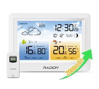 Station météo sans fil Raddy WM6 avec capteur à distance, batterie intégrée de 2000 mAh, baromètre, horloge DCF, prévisions météorologiques, alerte de risque de moisissure pour intérieur et extérieur