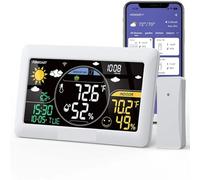 Station météo sans fil, thermomètre intérieur et extérieur, réveil mural, application de pression, moniteur de prévisions en temps réel en ligne,Prédire avec précision(White 1 Sesor)