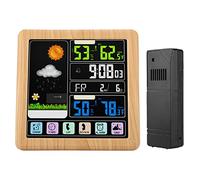 Station météo sans fil, TS-3310 LCD couleur écran tactile complet Thermomètre extérieur intérieur Hygromètre Station de prévisions météorologiques avec réveil (bois)
