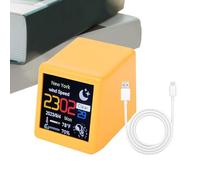 Station météo Smart Wifi - Mini 3,5x4,8x4cm, Moniteur d'humidité numérique, réveil de bureau | Bureau à domicile Salon Intérieur Température extérieure Affichage des données en temps réel Type C