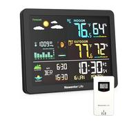 Station Météo Thermomètre Intérieur Extérieur Sans Fil Horloge Atomique avec Marée Lever du Soleil Coucher de Soleil Heure Baromètre Phase Noir