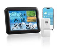 Station Meteo WiFi, Station Meteo Connectée App Tuya Station'meteo avec Capteur Extérieur Centrale Meteo Écran LCD Coloré Interieur Baromètres Phase de Lune Alarme Réveil Prévision Météo