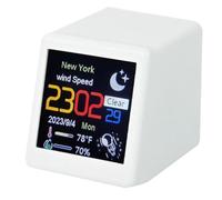 Station Météorologique de Bureau Intelligente Wi-FI, Alarme de Bureau, Décoration, Moniteur Portable Numérique de L'humidité Et de L'heure, Horloge Multifonction Rechargeable avec Affichage White
