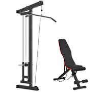 Station musculation murales avec banc de musculation - SPORTNOW - poulie haute et basse, 2 poulies - acier - 75x16x192cm - noir