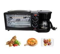 Station Petit-déjeuner 3 en 1, Appareil Multifonction Comprenant Une cafetière, Un Four électrique avec minuterie et Une poêle, Noir.