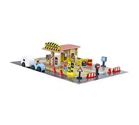 Station Service - 80 pièces : Jeu de Construction en Bois Naturel et teinté - Un Tapis de Jeu et de Nombreux Accessoires - Jeu de Construction - Âge Minimum : 3 Ans