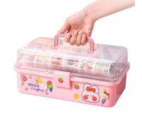 Stationary Organizer Box, Handled Storage Box Pink, Portable Stationary Tool Organizer, Multi-Layer Clear Organizer Box, Medicine Storage Box With Handle, Compact School Supply Organizer Box