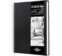 STATIONERY ISLAND Carnet de croquis A3 à couverture rigide, 200 g/m² en papier cartouche épais, carnet de croquis à reliure spirale A3 pour croquis, illustration, portrait, 50 feuilles/100 pages